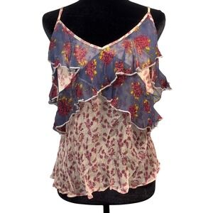 Free People All Things Sheer Floral Ruffle Spaghetti Strap boho fairycore Large